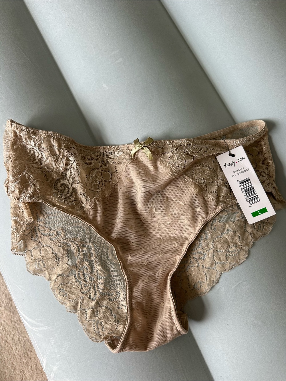 Yandy Beige Lace Bikini Panty with Satin Bow